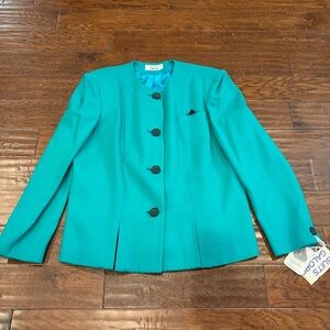 Vintage SG Suits Galore Wool Blazer Jacket Womens Size 12 Turquoise